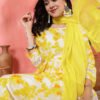cheerful white and yellow floral print anarkali suit set