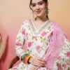 charming white and pink rose floral print salwar suit set