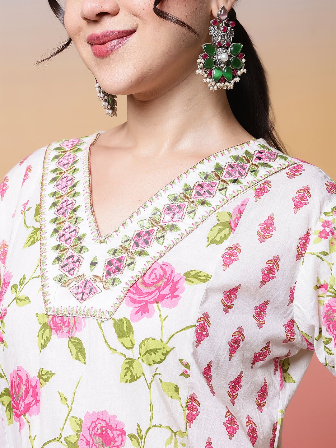 charming white and pink rose floral print salwar suit set