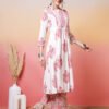charming white and rose pink floral print straight cut suit set