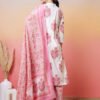 charming white and rose pink floral print straight cut suit set
