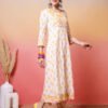 soft white and pastel pink yellow floral block print anarkali suit set