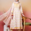 soft white and pastel pink yellow floral block print anarkali suit set
