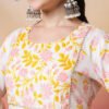 soft white and pastel pink yellow floral block print anarkali suit set