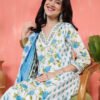 fresh white and sky blue rose floral print salwar suit set