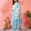 fresh white and sky blue rose floral print salwar suit set