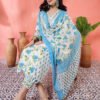 fresh white and sky blue rose floral print salwar suit set
