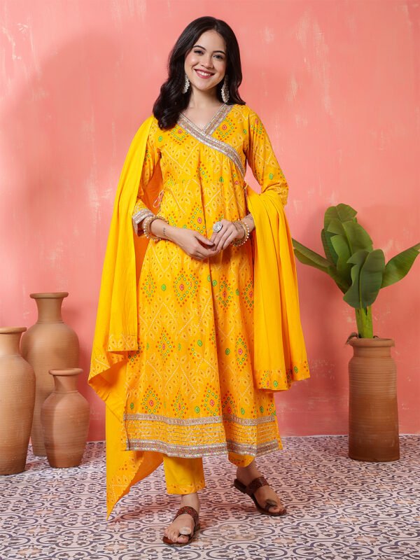 bright-yellow-angrakha-style-printed-cotton-suit-set