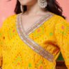 bright yellow angrakha style printed cotton suit set