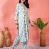 fresh white and sky blue rose floral print salwar suit set