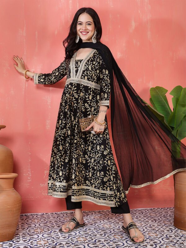 regal-black-anarkali-suit-set-with-gold-foliage-print-and-metallic-trim