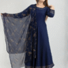 dark blue viscose rayon striped a line kurta for women