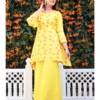 yellow viscose rayon floral print kurti sharara set for women