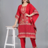 red viscose rayon printed kaftan kurta pant set for women
