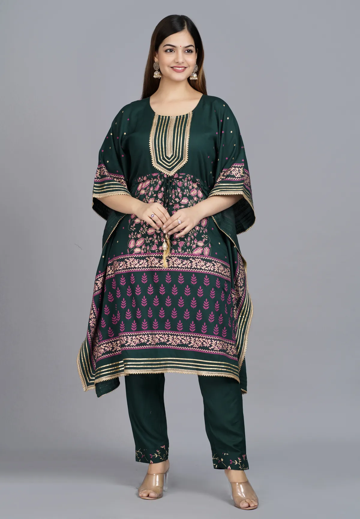 dark blue viscose rayon printed kaftan pant set for women