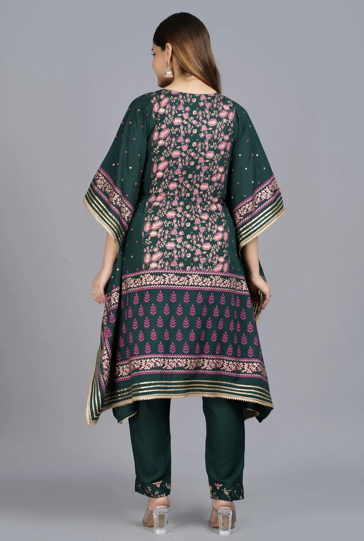 dark blue viscose rayon printed kaftan pant set for women