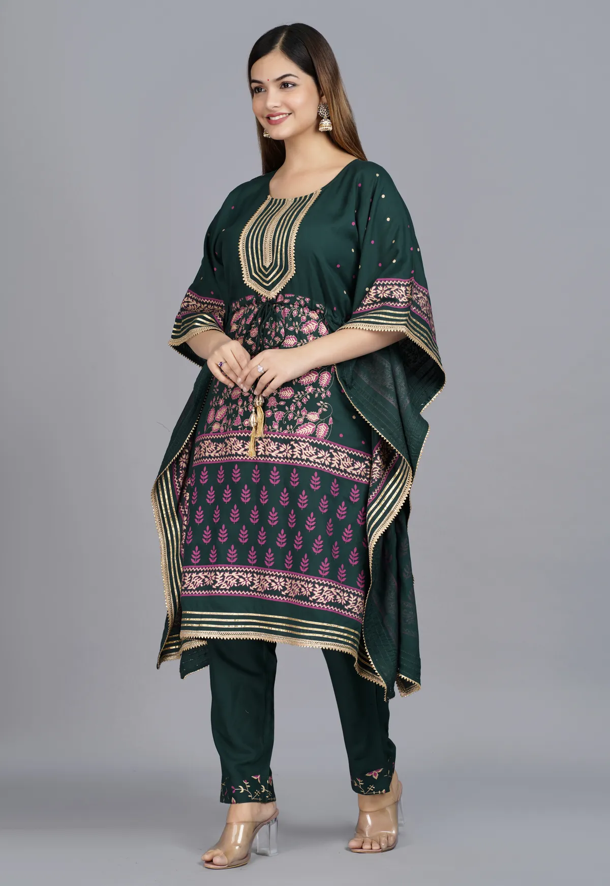 dark blue viscose rayon printed kaftan pant set for women