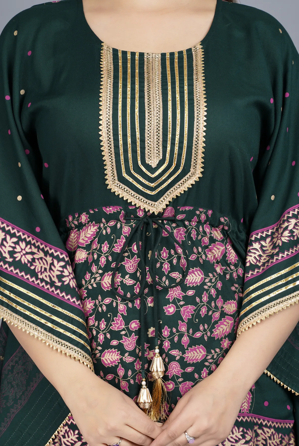 dark blue viscose rayon printed kaftan pant set for women