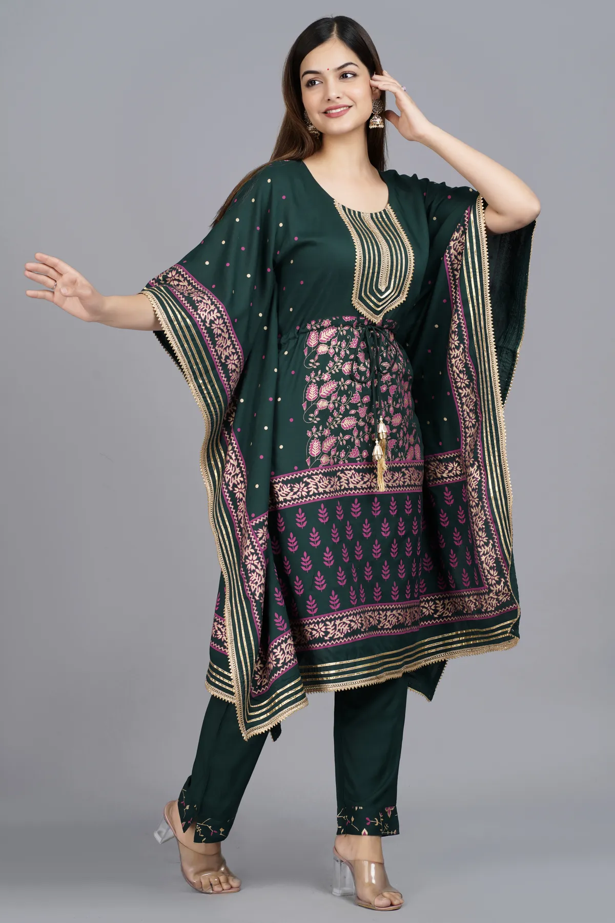 dark blue viscose rayon printed kaftan pant set for women