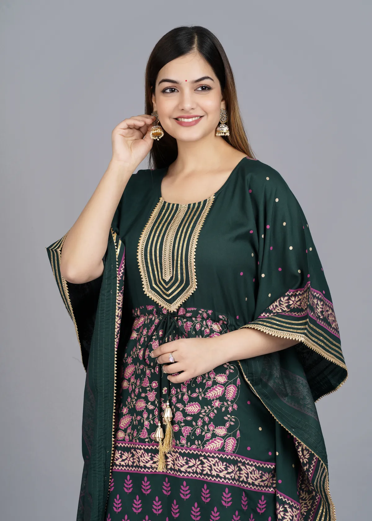 dark blue viscose rayon printed kaftan pant set for women