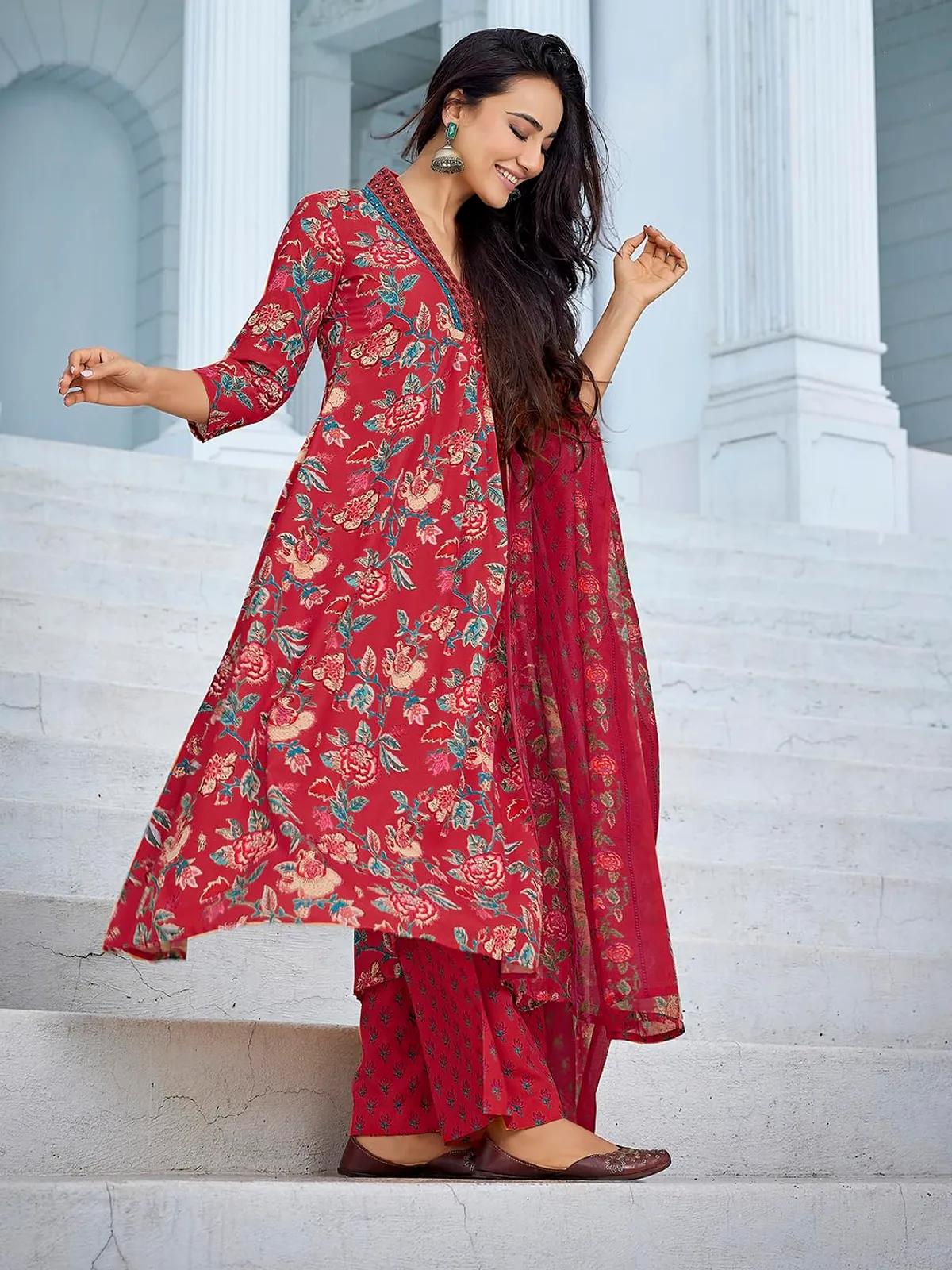 mahroon cotton kurta palazzo with duptta sets