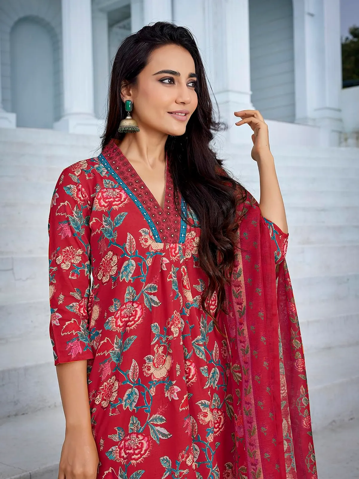 mahroon cotton kurta palazzo with duptta sets