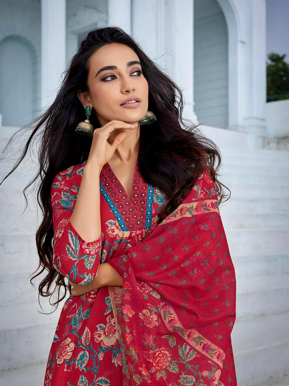 mahroon cotton kurta palazzo with duptta sets