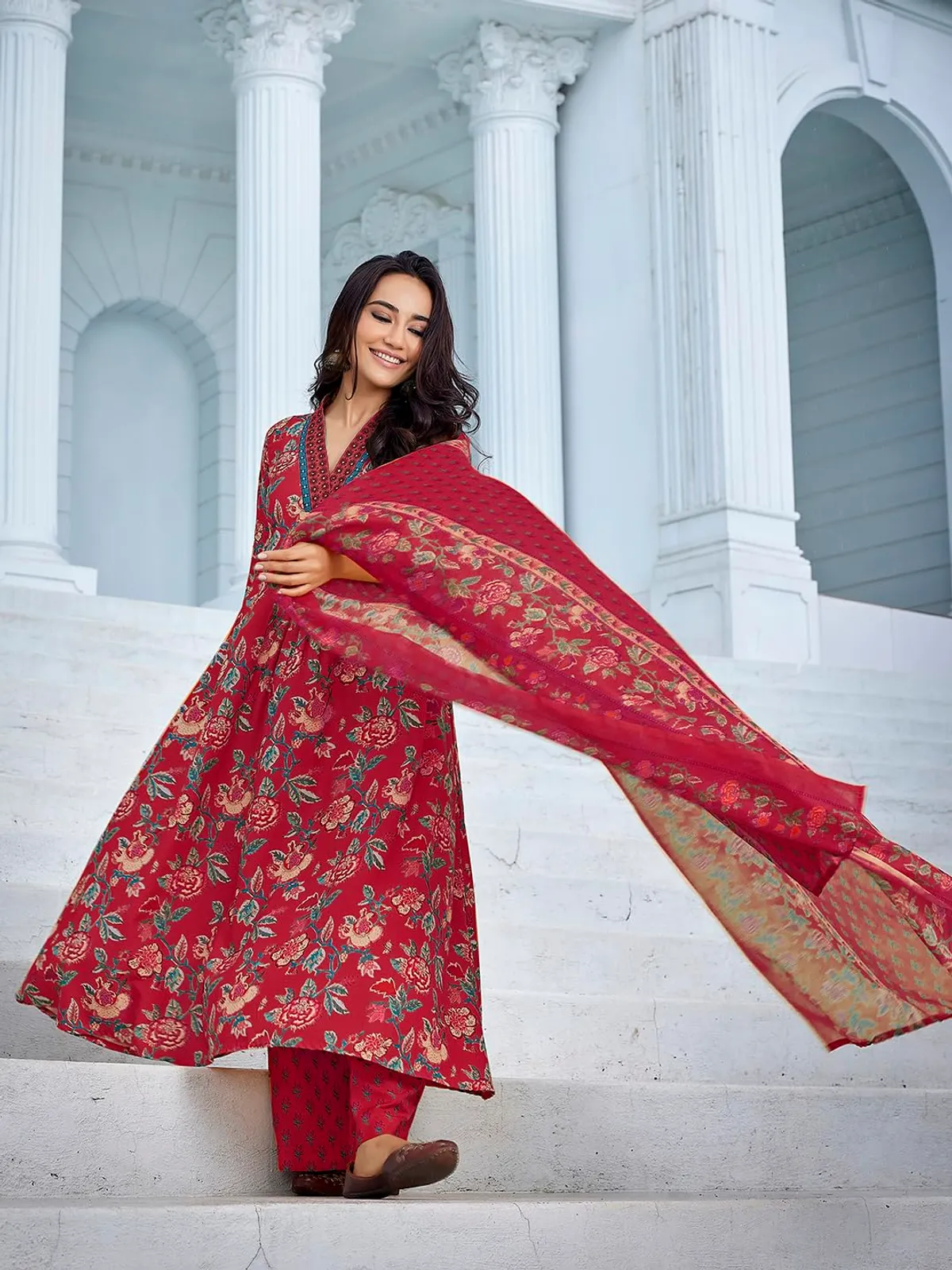 mahroon cotton kurta palazzo with duptta sets