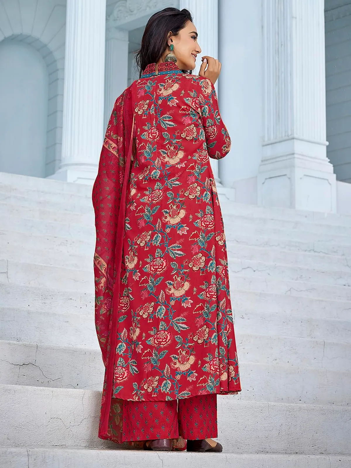 mahroon cotton kurta palazzo with duptta sets