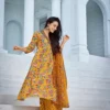 yellow cotton kurta plazzo dupatta sets
