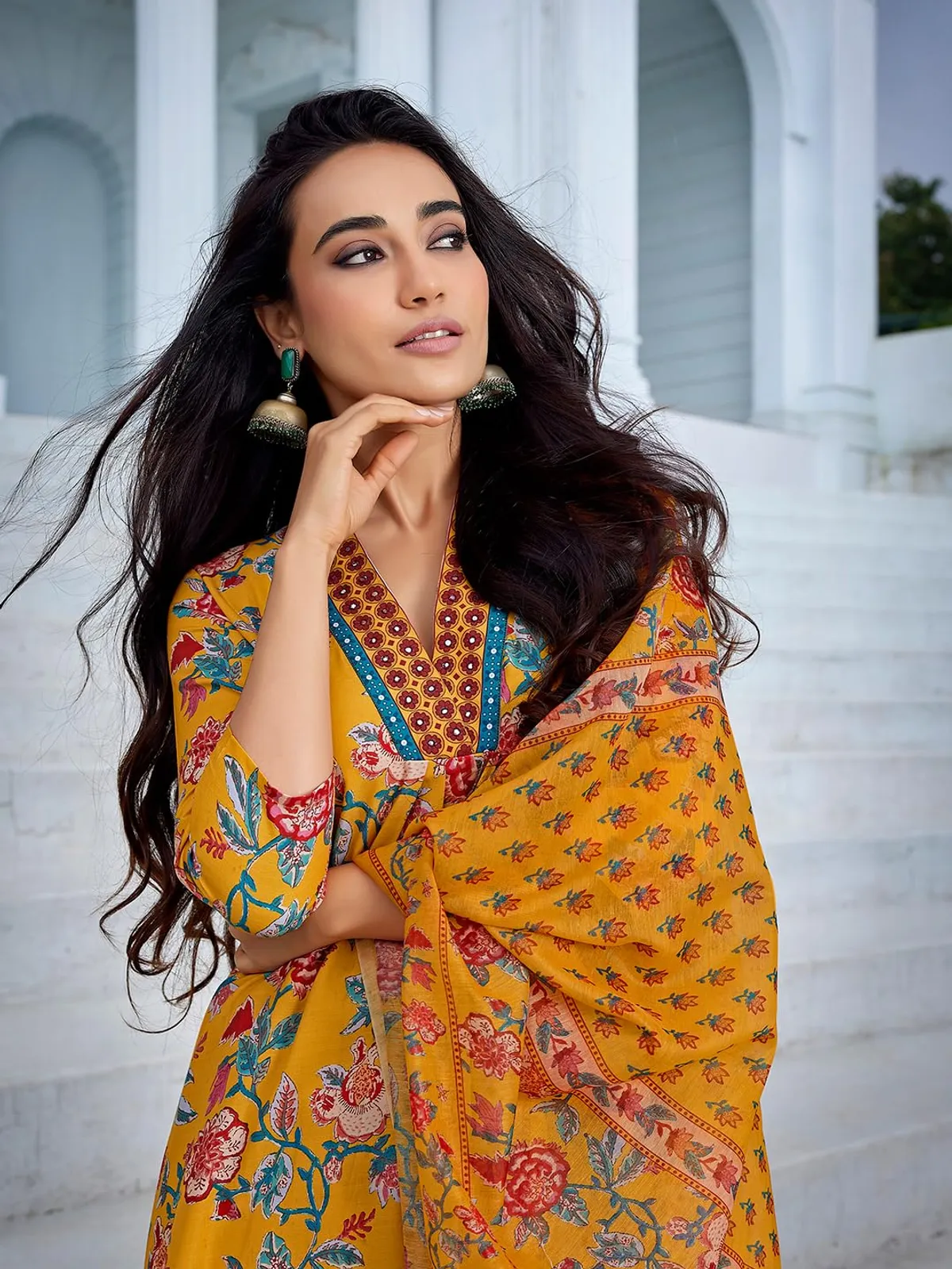 yellow cotton kurta plazzo dupatta sets