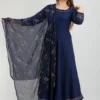 dark blue viscose rayon striped a line kurta for women