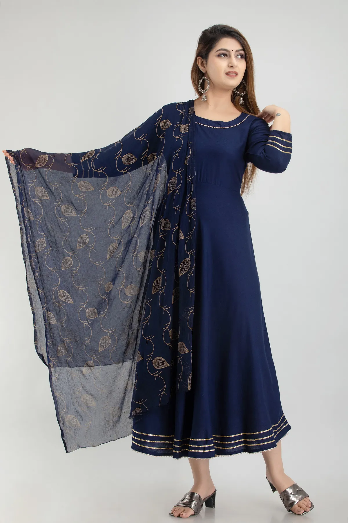 dark blue viscose rayon striped a line kurta for women