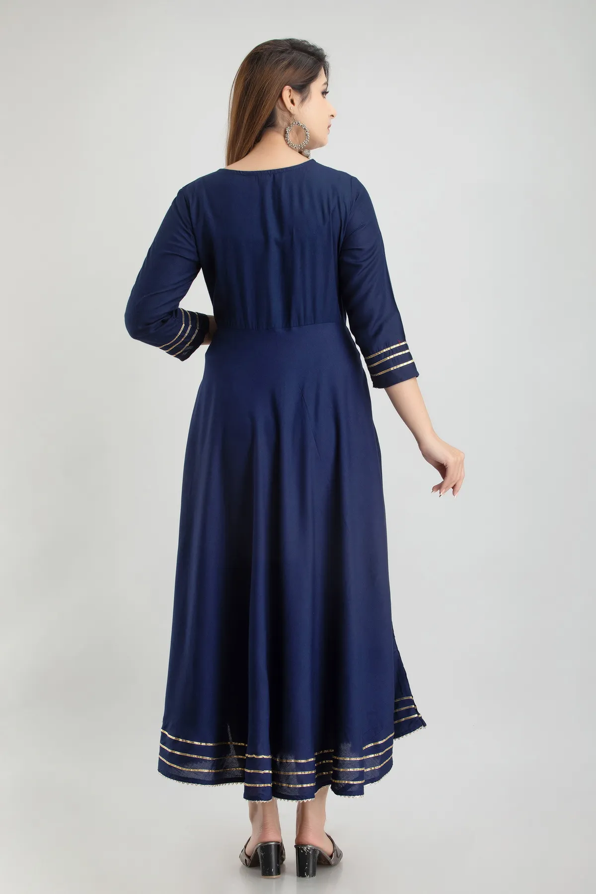 dark blue viscose rayon striped a line kurta for women
