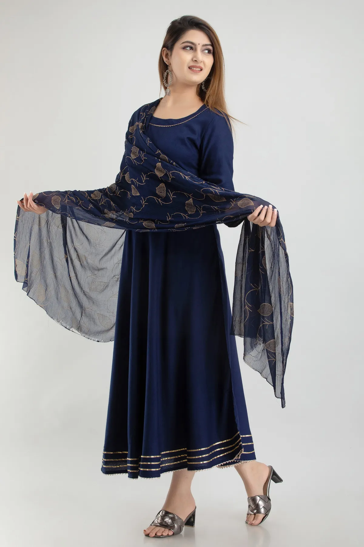 dark blue viscose rayon striped a line kurta for women