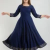 dark blue viscose rayon striped a line kurta for women
