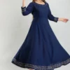 dark blue viscose rayon striped a line kurta for women