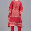 red viscose rayon printed kaftan pant set for women