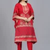 red viscose rayon printed kaftan pant set for women