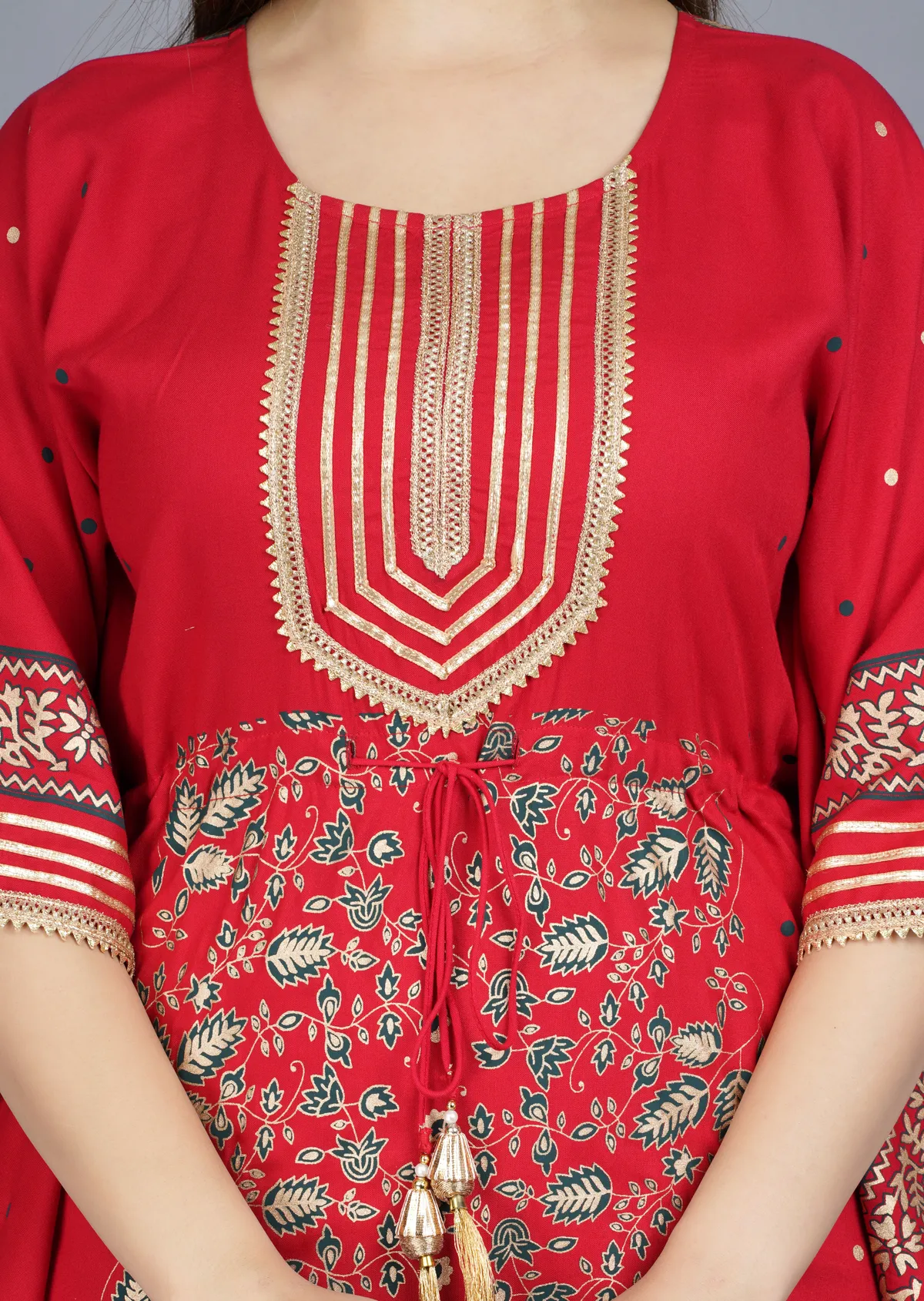 red viscose rayon printed kaftan pant set for women