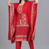 red viscose rayon printed kaftan pant set for women