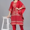 red viscose rayon printed kaftan pant set for women