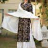 black viscose rayon printed kurta sharara set for women
