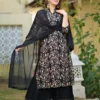 black viscose rayon printed kurta sharara set for women