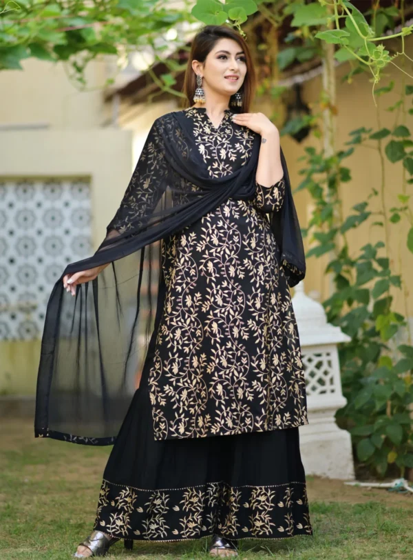 black-viscose-rayon-printed-kurta-sharara-set-for-women-2