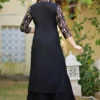 black viscose rayon printed kurta sharara set for women