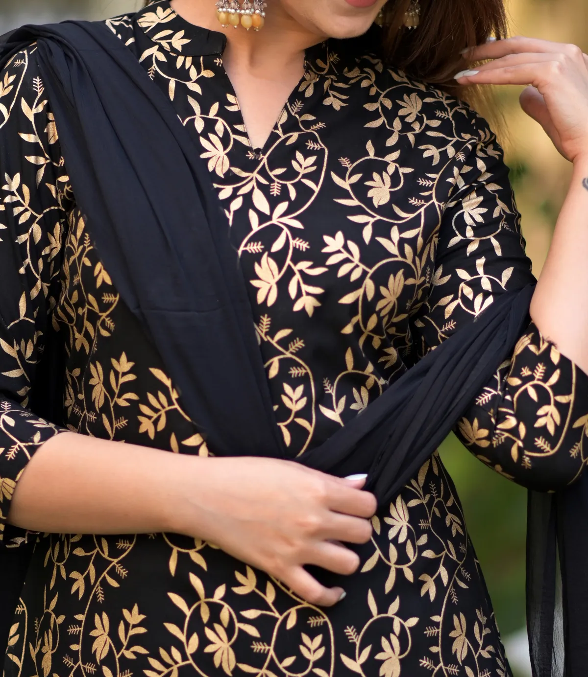 black viscose rayon printed kurta sharara set for women