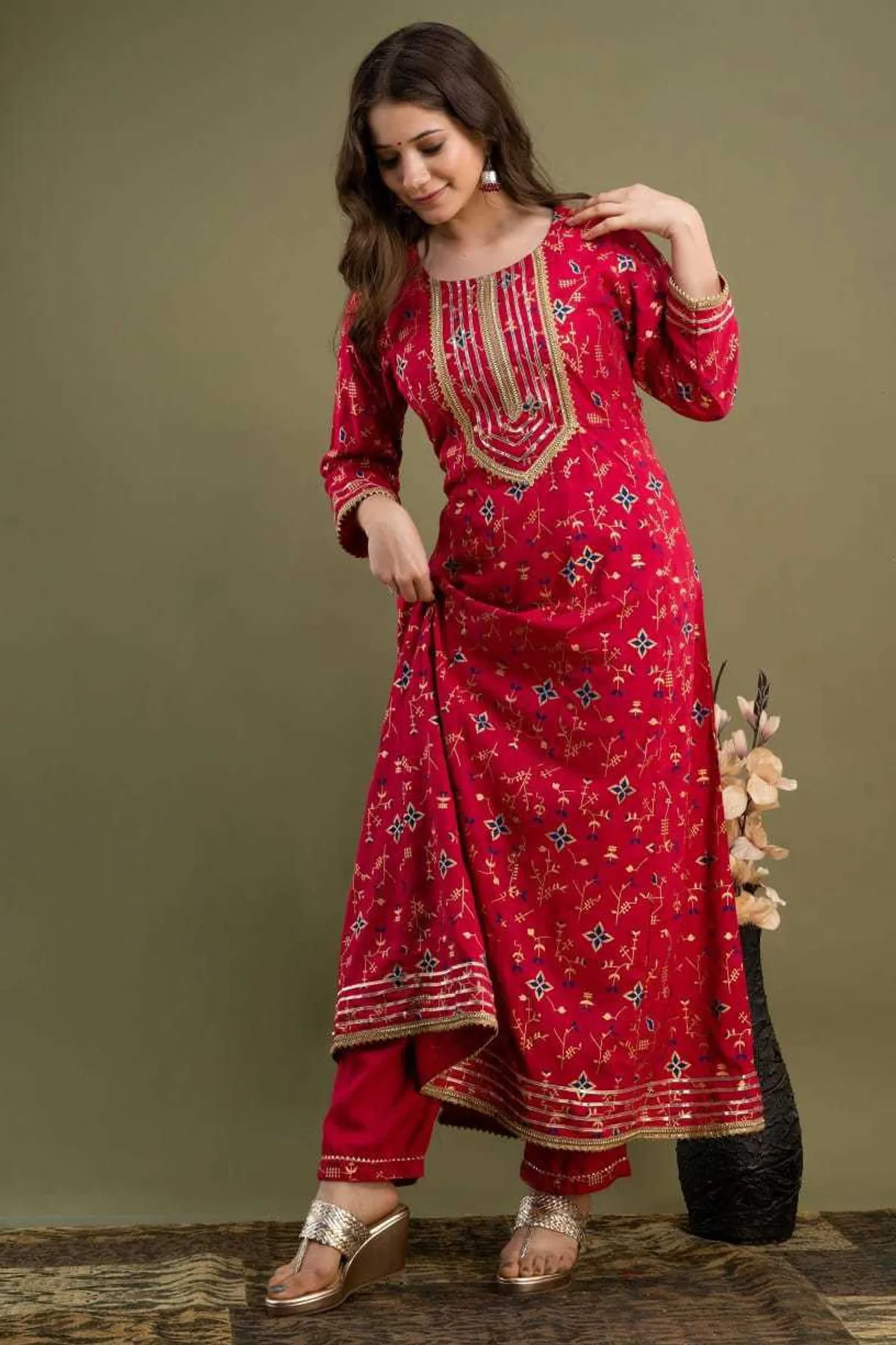 pink viscose rayon embroidered kurta sharara set for women