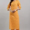 orange cotton blend printed kurta pant set for women