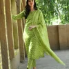 light green cotton blend printed kurta palazzo set for women